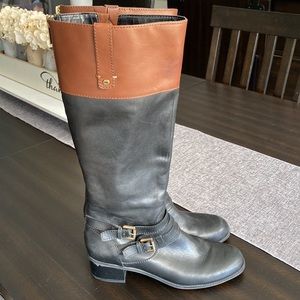 Leather Boots by Bandolino Brown Black with Buckle Riding Boots Size 8